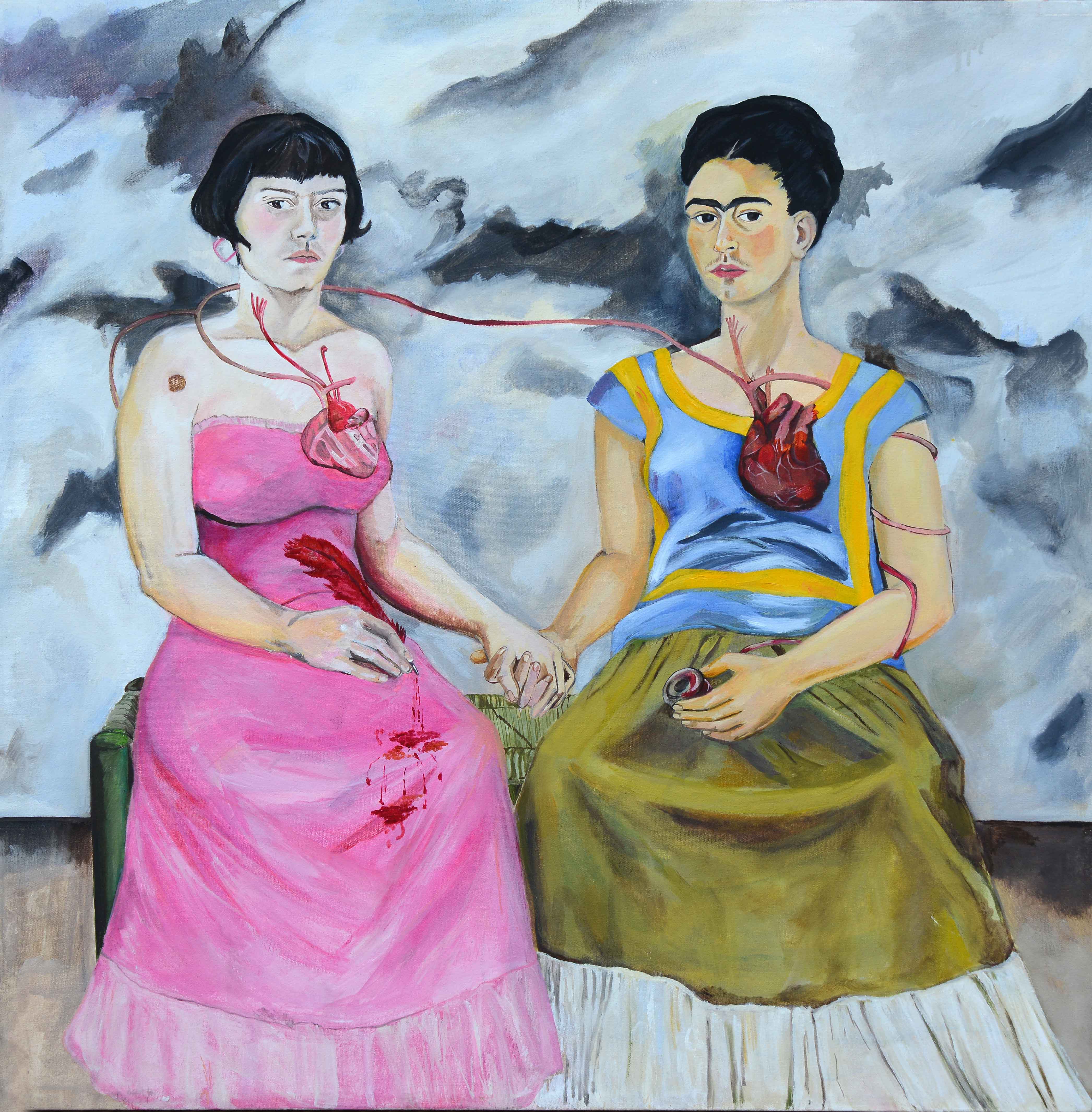 Bir Frida Bir Nihal, 2005, Tuval üzerine yağlıboya- Oil on canvas, 100×100 cm